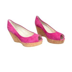 Stuart Weitzman Shoe Size 5.5 Fuchsia Pink Anna Peep Toe Wedge